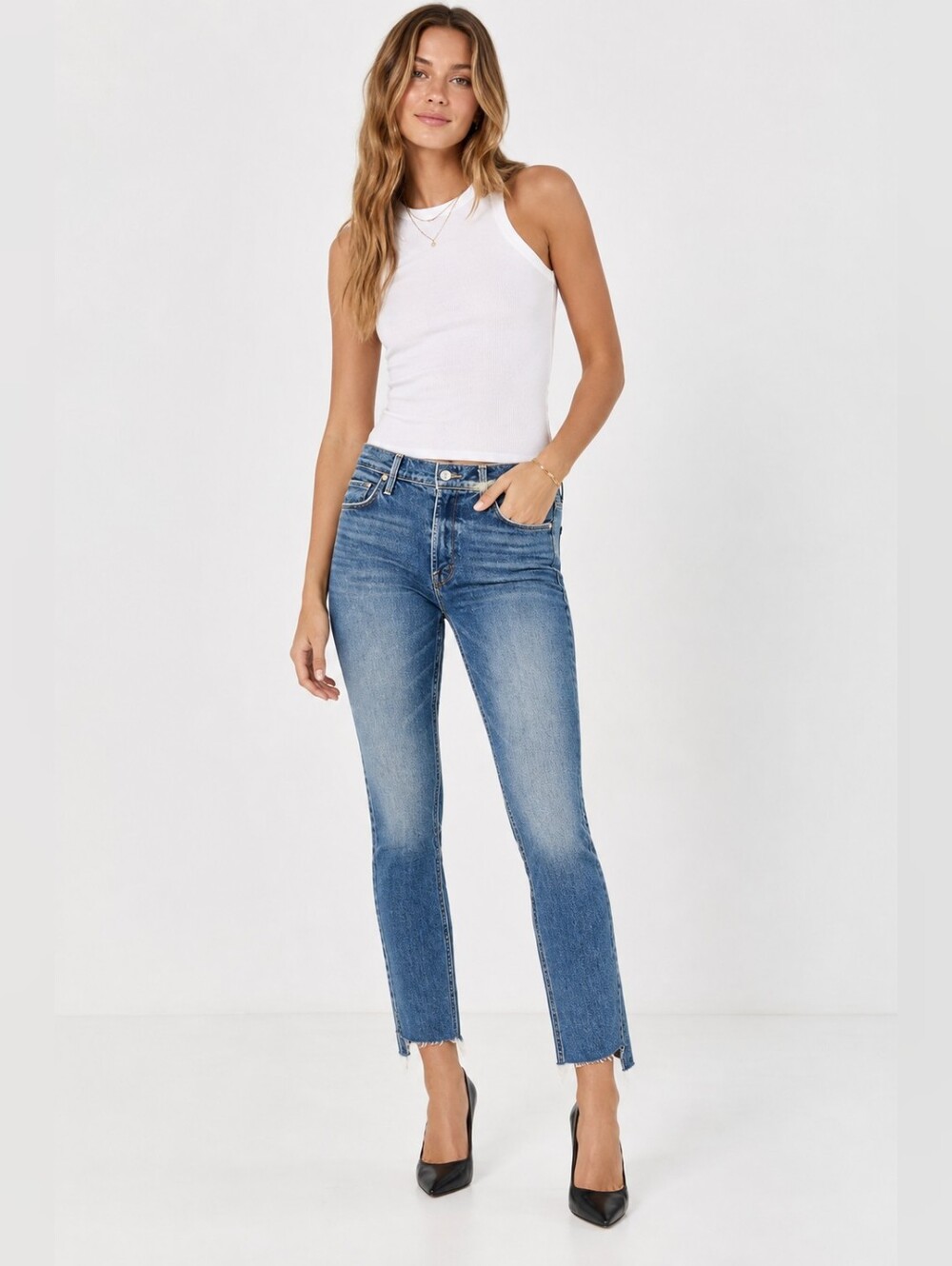MOTHER Mid Rise Dazzler Ankle Step Fray Jeans Something To Remember 25 NWT